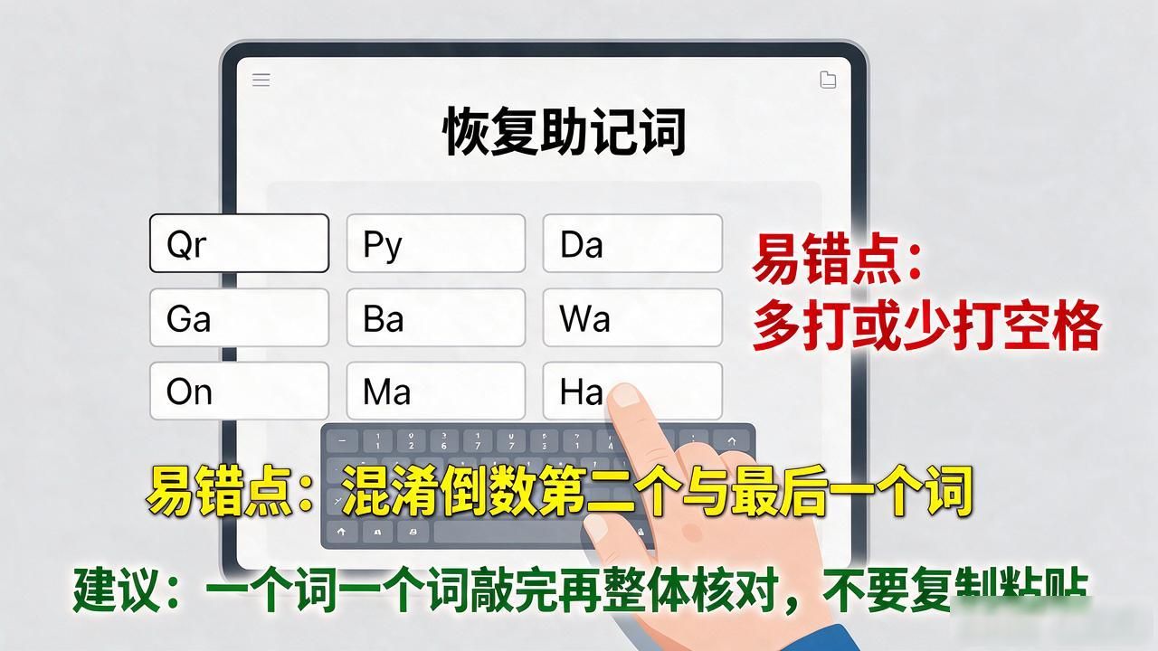 imtoken新手_imToken恢复钱包输入助记词常见错误避免方法_imToken新手创建钱包助记词安全存储指南